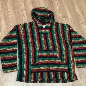 Wild Bill’s Baja Green Black Striped Hoodie Poncho Pullover Sweater Men’s Size L